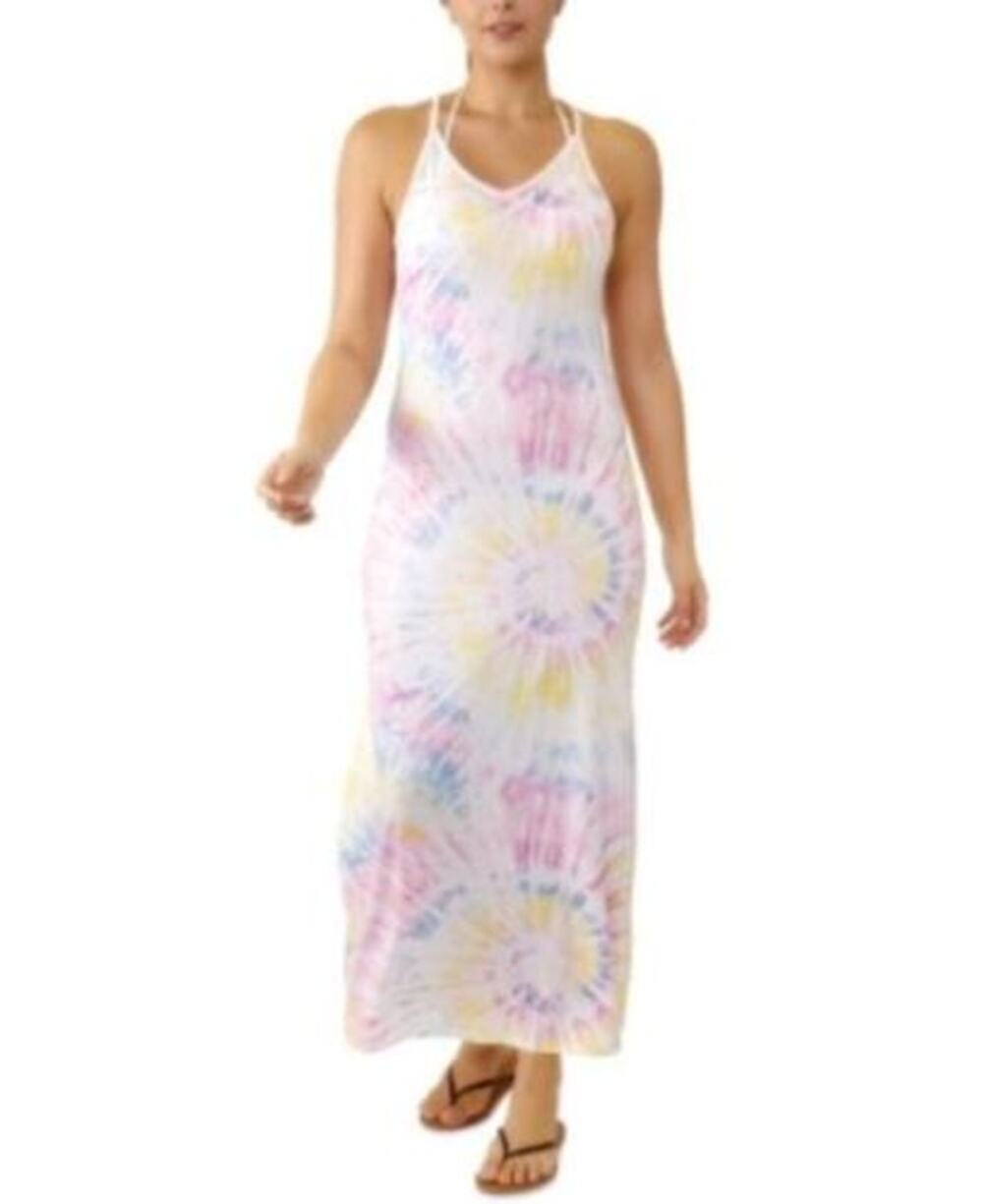 Miken Juniors' V-Neck Maxi Cover-Up Tie Dye Dress Women's Swimsuit Size M New